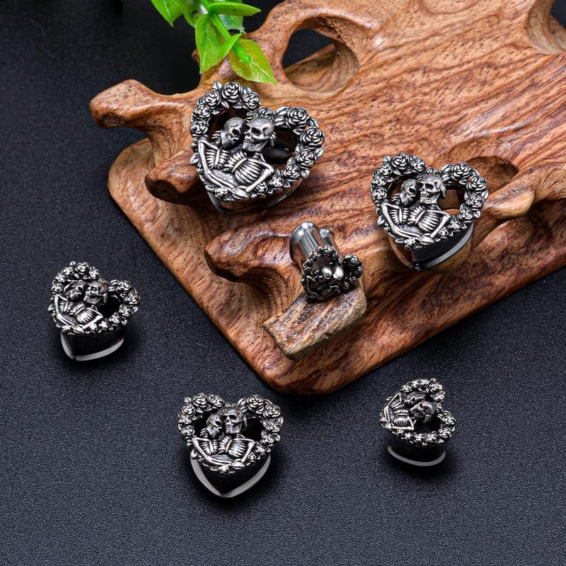COOEAR Heart Ear Plugs Stainless Steel Tunnels Flared Shape Gauges Skull Stretcher Expander Earrings Size 0g to 1 inch. - Image 3